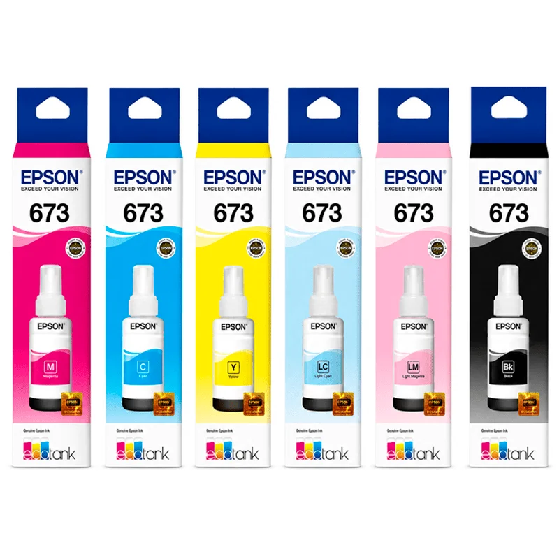 Pack Tintas Epson 673 Original 6 Colores para EcoTank L800 L805 L810 L850 L1800 - Computecperu