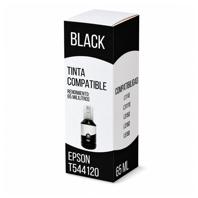 Tinta Compatible Epson 544 Negro T544120-AL para EcoTank L3110, L3150 y L3210 - Computecperu