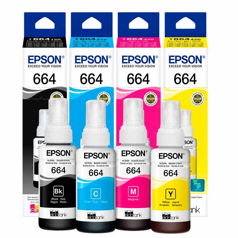 Pack Tintas Epson 664 Original 4 Colores Negro, Cyan, Magenta, Yellow para EcoTank - Computecperu