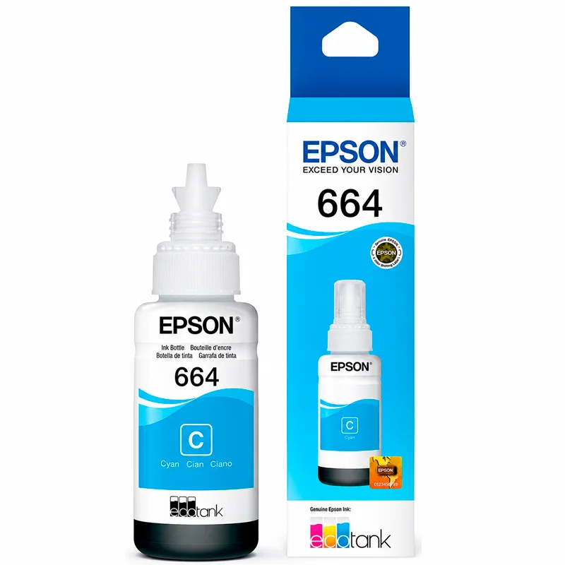 Tinta Epson 664 Cyan Original T664220-AL para Impresoras EcoTank - Computecperu